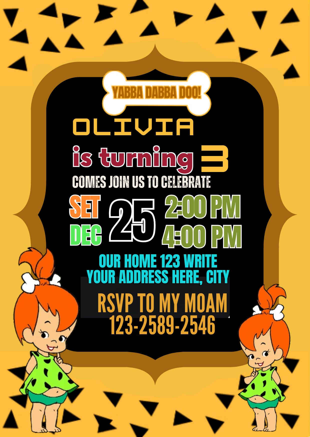 Flintstone-Themed Pebbles Birthday Card Invitation - Personalized Digital Card Invitation