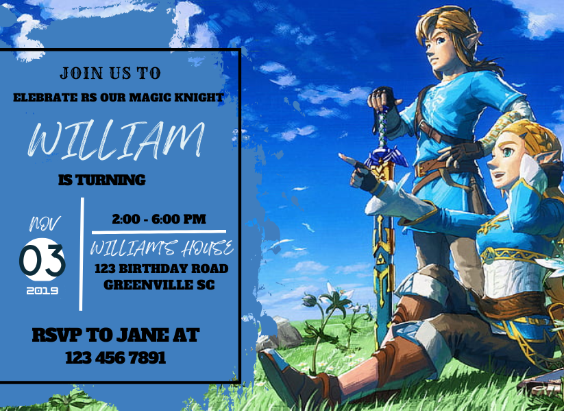Breath of the Wild Digital Party Card Invitation - Custom Zelda Birthday Invitation