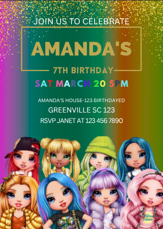Colorful Rainbow High Birthday Card Invitation - Customize Theme  Digital Invitation