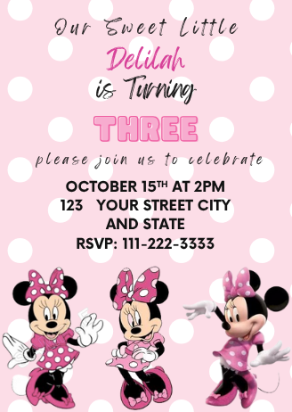 Pink Minnie & Mickey Digital Birthday Invitation - Cute & Customizable Party Invite