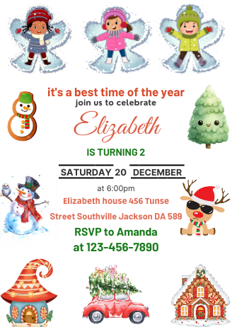 Merry Christmas Kids Party Digital Invitation - Custom Digital Holiday Card invitation