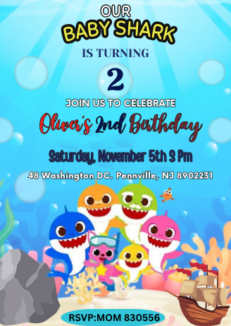 Personalized Baby Shark Digital Birthday Invitation - Fun & Custom Party Digital Invite