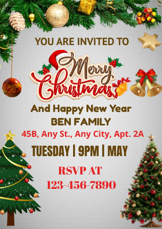 Merry & Bright Christmas Party Card Invitation – Custom Digital Celebration Card Invitation