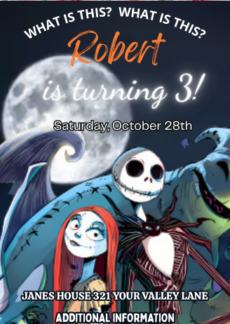 Nightmare Before Christmas Digital Birthday Invitation - Spooky & Whimsical Theme Card Invite