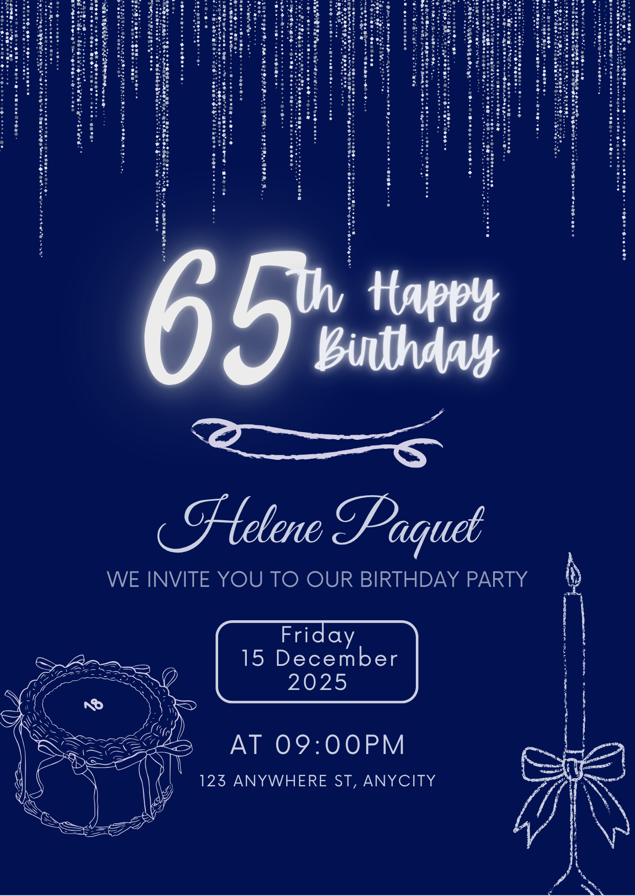65th Birthday Party Card Invitation - Personalized Birthday Party Digital Card Invite