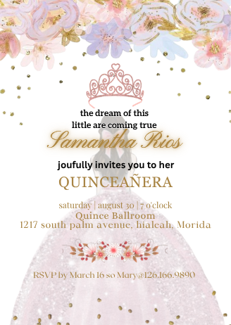 Coming True Quinceanera Theme Party Card Invitation - Personalized Digital Event Card invite