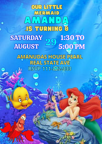 Custom Little Mermaid Digital Birthday Invitation - Personalized Under the Sea Party Card invite
