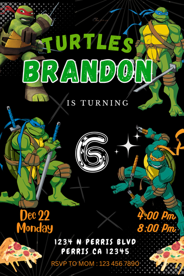 Custom Ninja Turtles Digital Card Invitation - Personalized & Magical Party Digital Invite