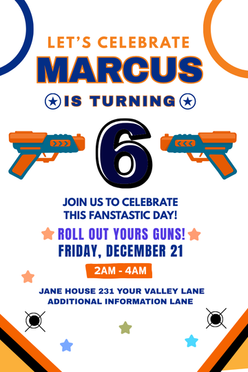 Custom Nerf Battle Digital Party Invitation for Kids - Personalized Nerf Gun Birthday Card Invites
