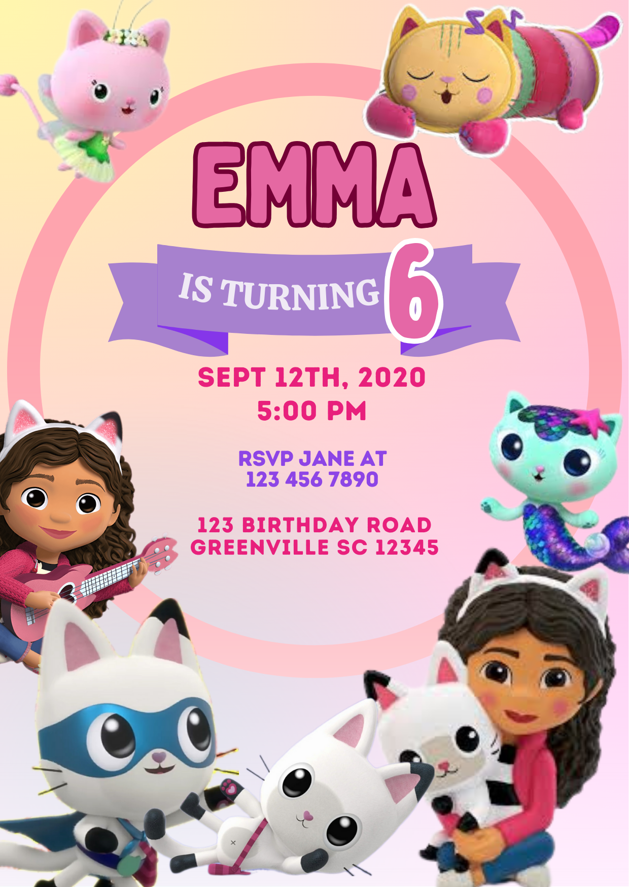 Digital Gabby's Dollhouse Birthday Card Invitation - Customizable & Interactive Digital Invite
