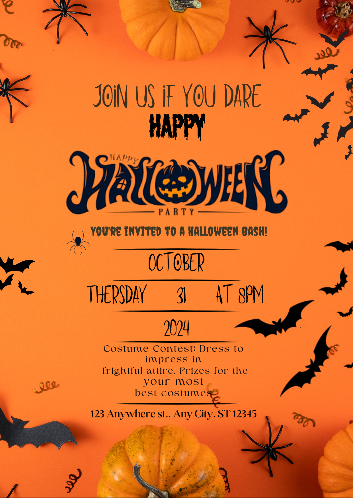 Digital Scary Spooky Theme Halloween Birthday Card Invitation - Halloween Party Digital Invite