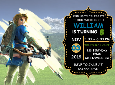 Custom Breath of the Wild Digital Party Card invitation - Zelda Theme Card Invite