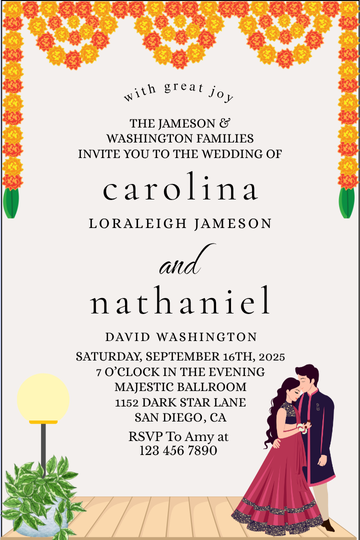 Custom Illustrated Digital Wedding Card Invitation - Floral Garland Digital Invite