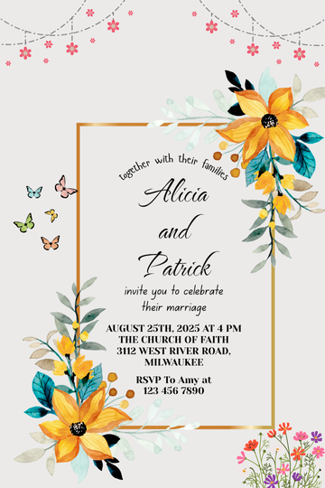 Floral Border Digital Wedding Card Invitation - Personalized Wedding Card Invites