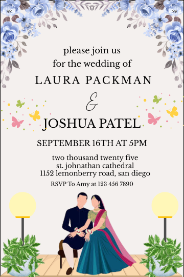 Elegant Floral Digital Wedding Card Invitation - Customized Theme Digital Card Invites