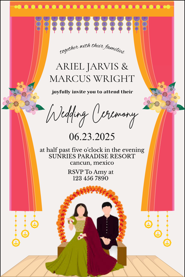 Elegant Cultural Digital Wedding Card Invitation - Custom Digital Wedding Card Invites