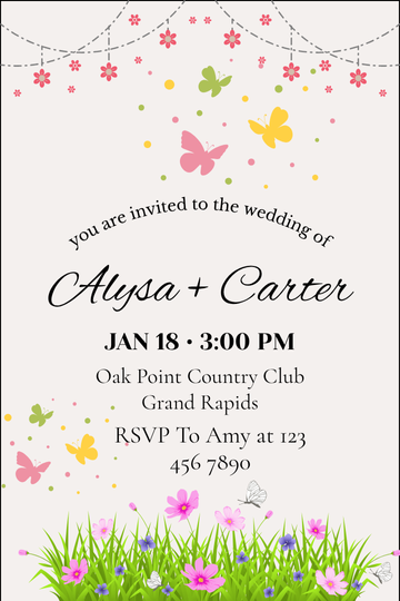 Digital Butterfly Theme Wedding Card Invitation - Personalized Elegant Floral Card Invite