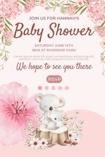 Cute Watercolour Koala Baby Shower Card Invitation – Baby Shower Invite for Girl & Boy