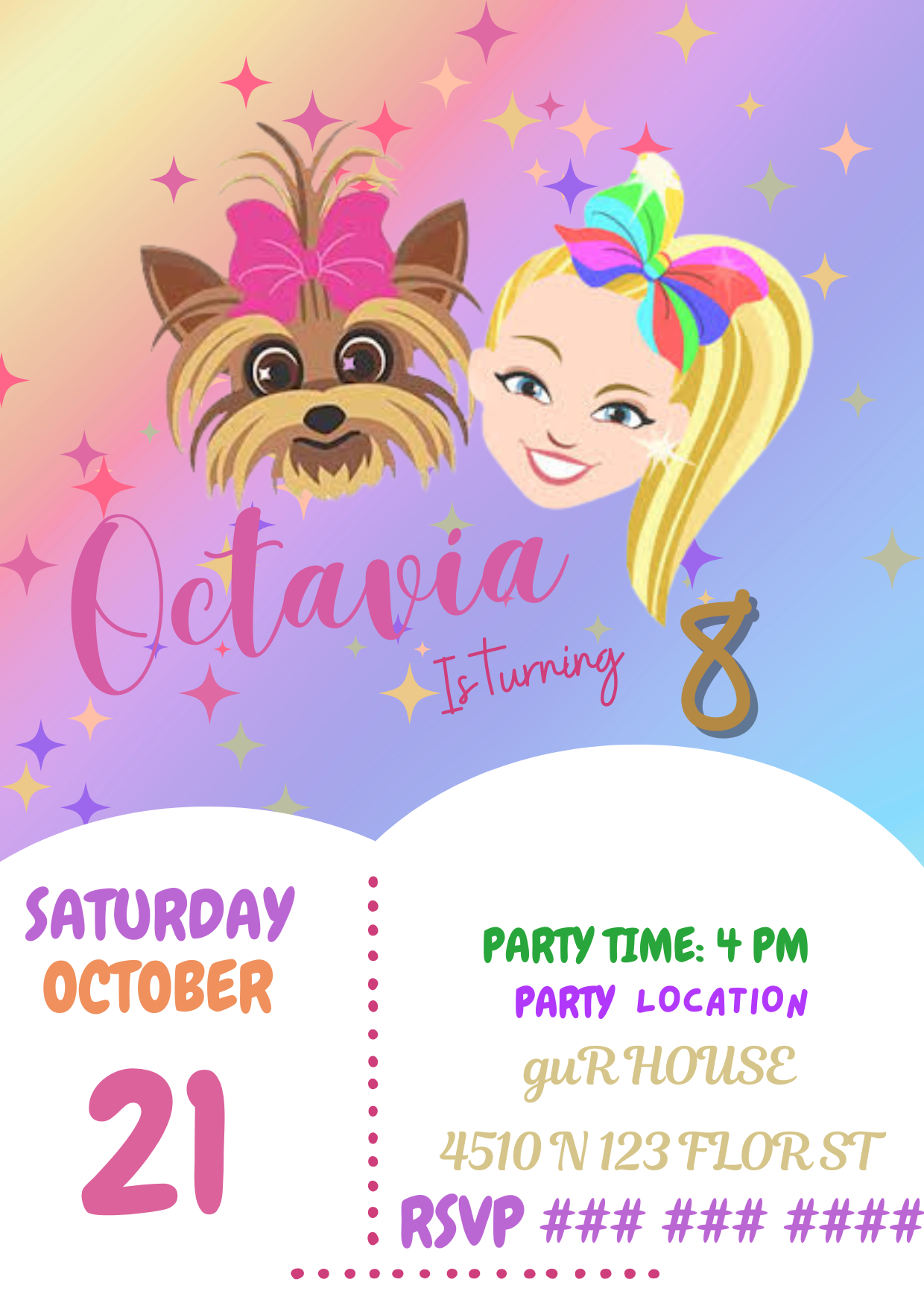 Custom JoJo Siwa Birthday Party Invitation - Colorful & Personalized Party Invites