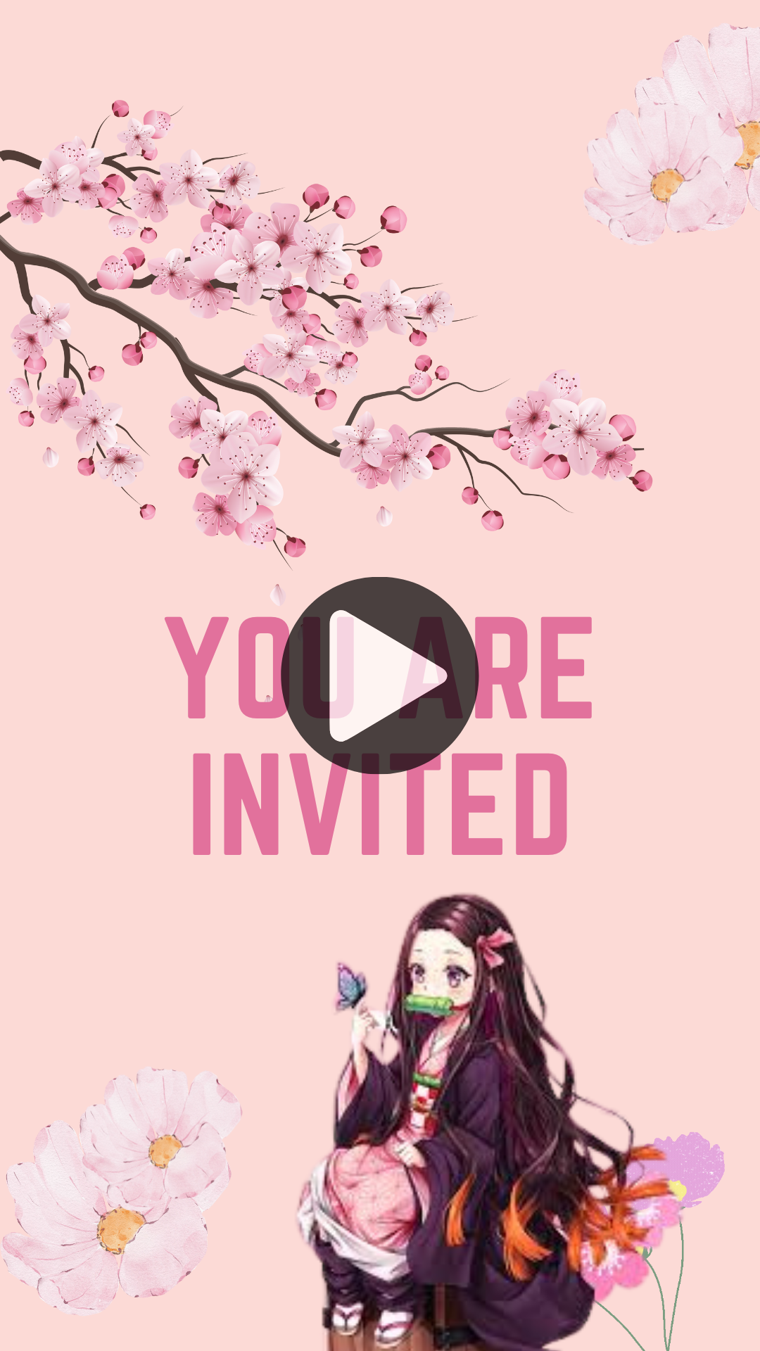 Nezuko-Inspired Birthday Video Invitation – Animated Demon Slayer Theme Digital Invite
