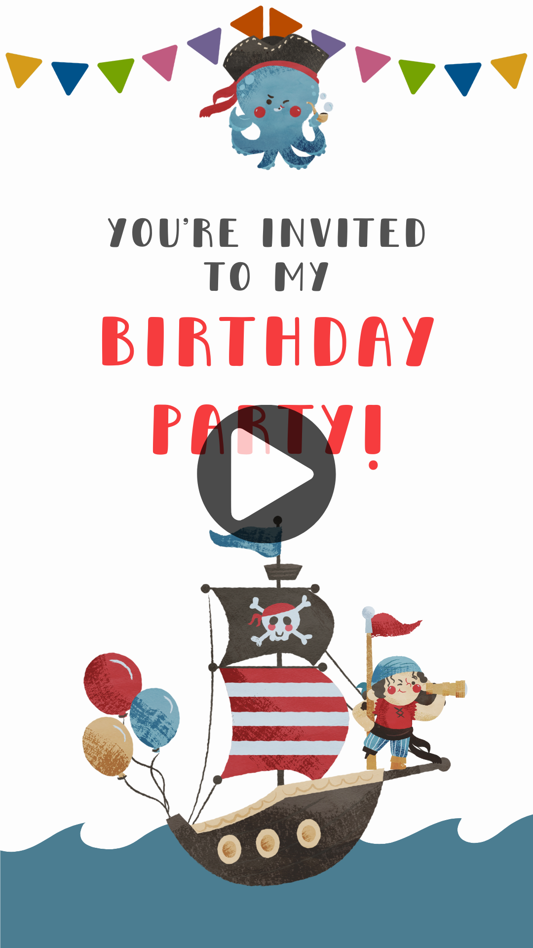 Pirates Theme Kids Birthday Digital Invitation – Animated Treasure Hunt Party Video Invite