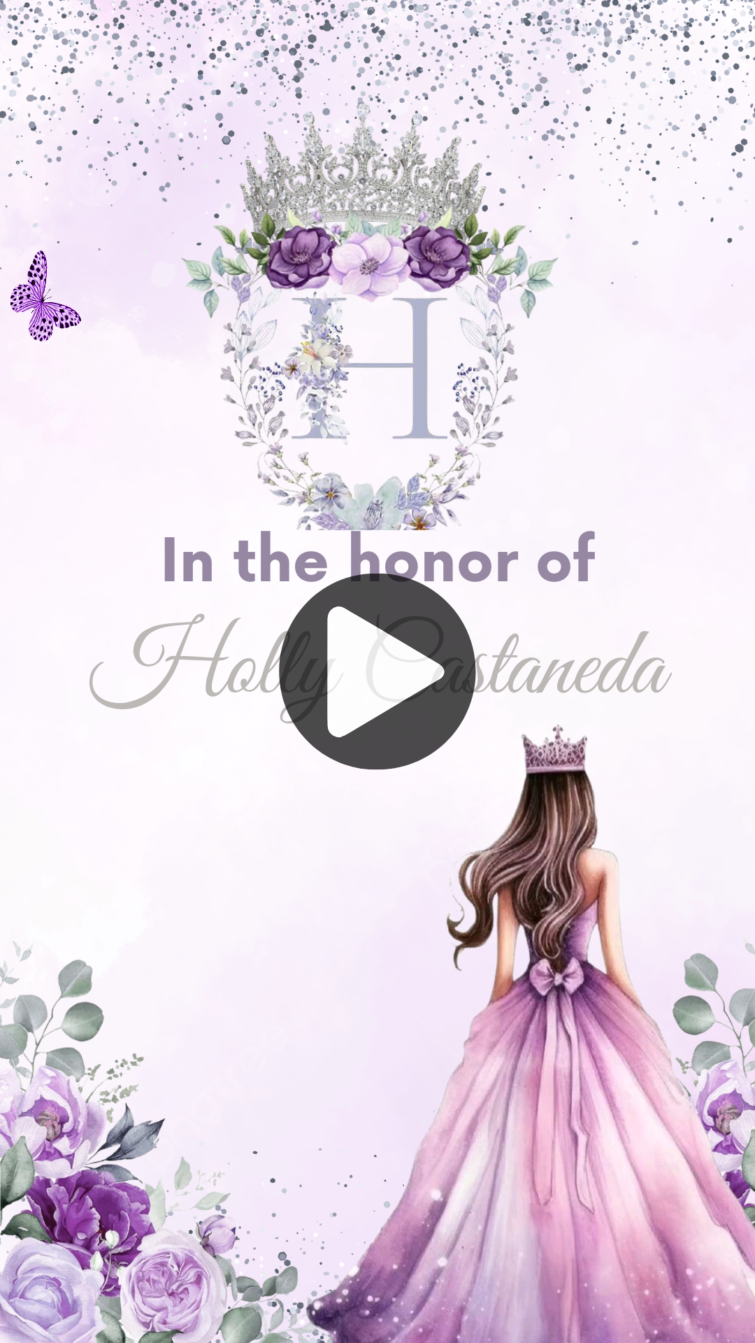 Lavender, White & Silver Quinceañera Princess Video Invitation – Elegant Digital Party Invite