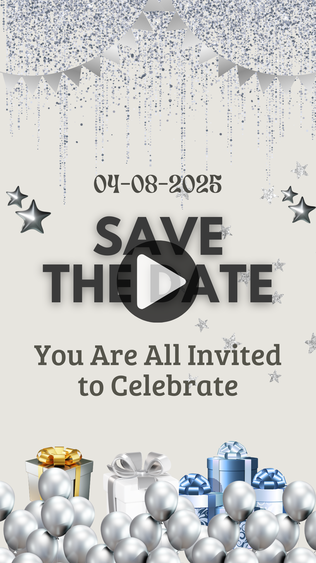 Animated Black & Silver Birthday Video Invitation – Elegant Theme Party Digital Invite