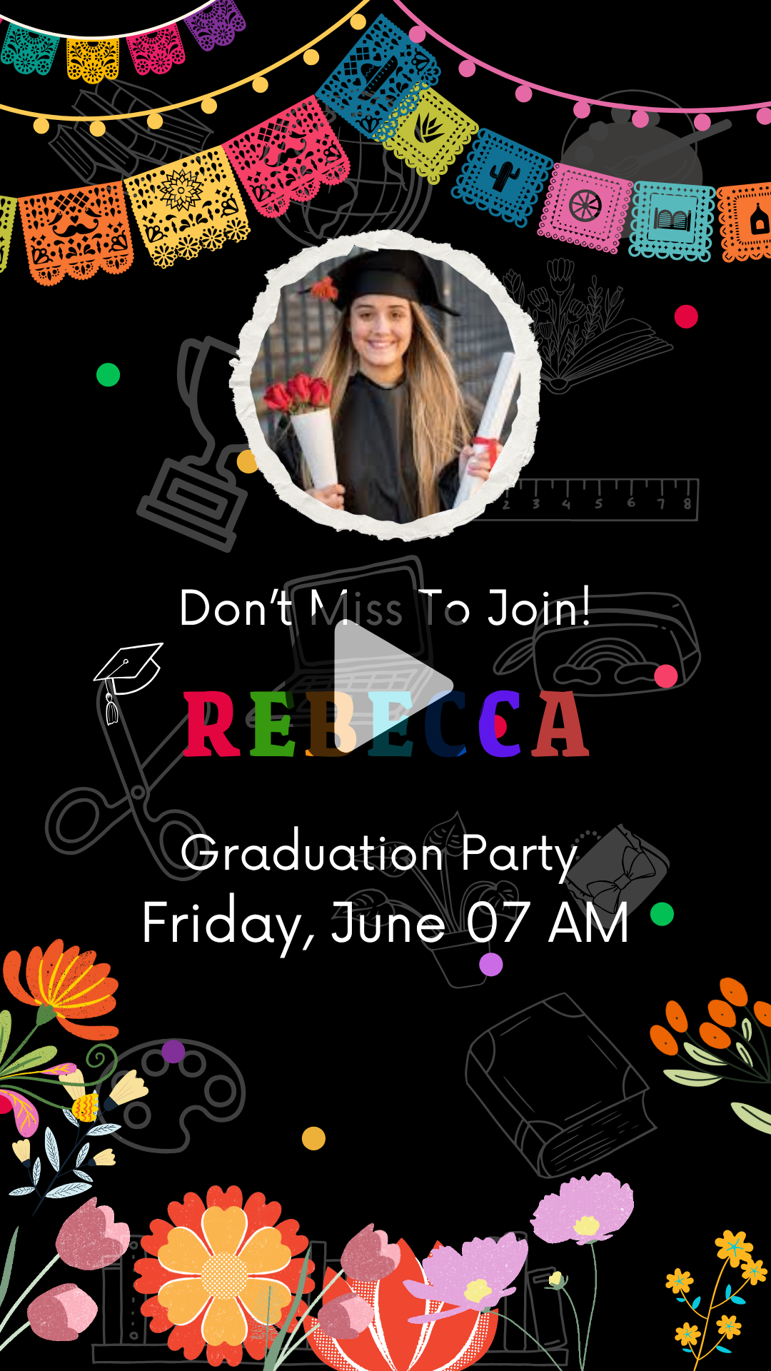 Animated Mexican Graduation Theme Video Invite – Festive Fiesta Party Theme Digital Invites