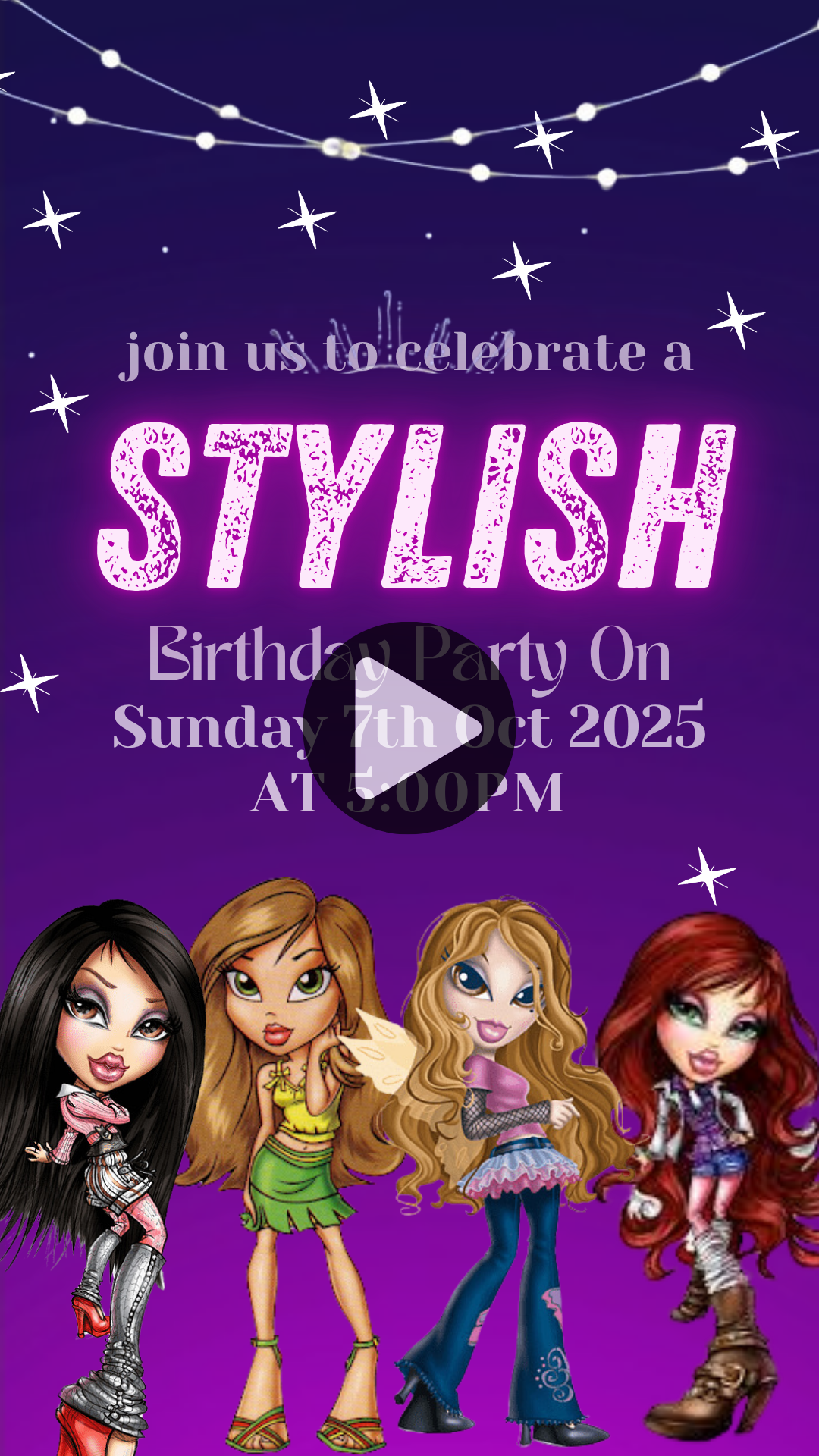 Bratz Birthday Theme Video Invitation – Bratz Girl Party Digital Invite for Stylish Kids