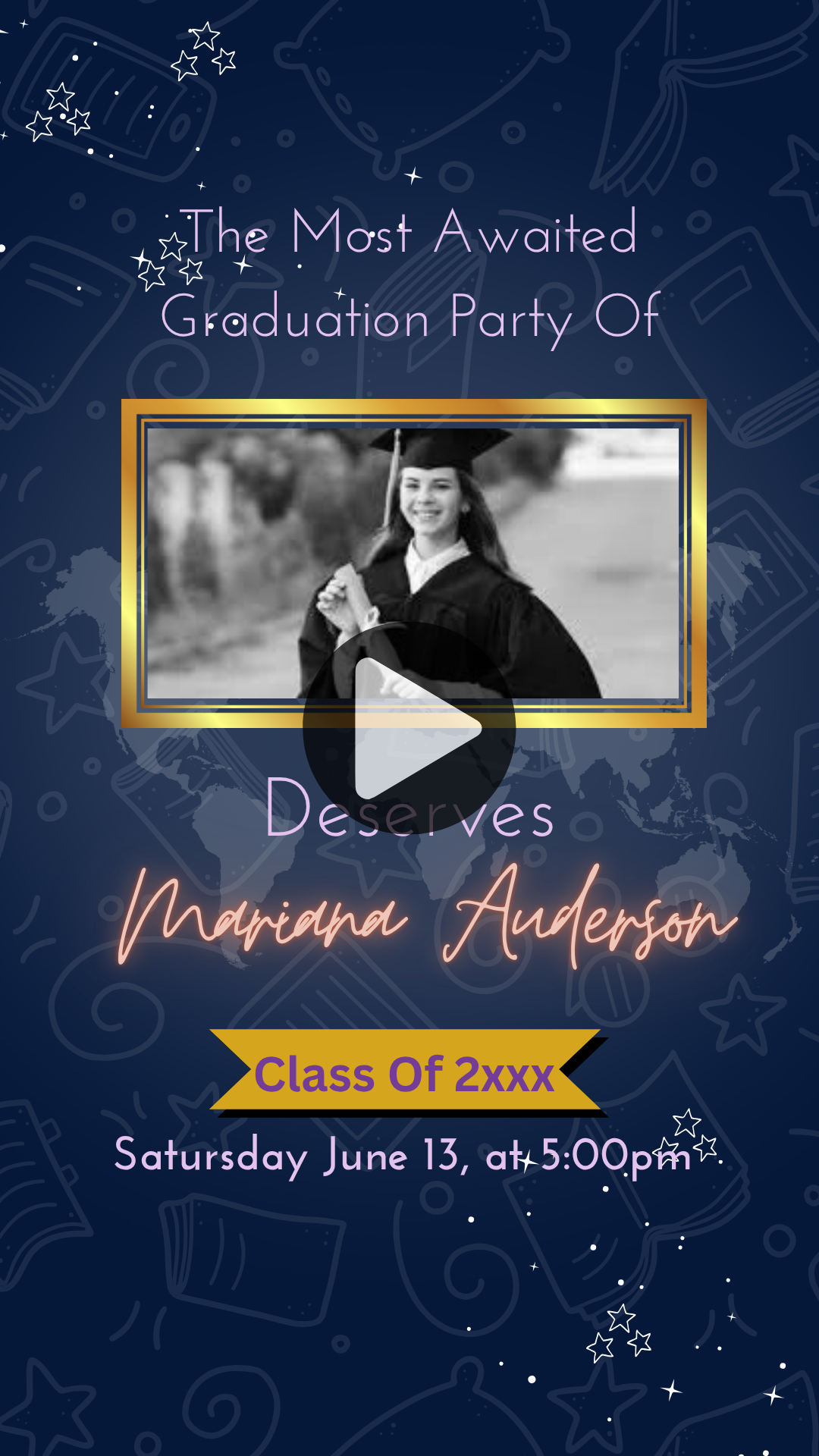 Animated Blue Theme Graduation Party Video Invitation – Class of 2024 Digital Party Invite