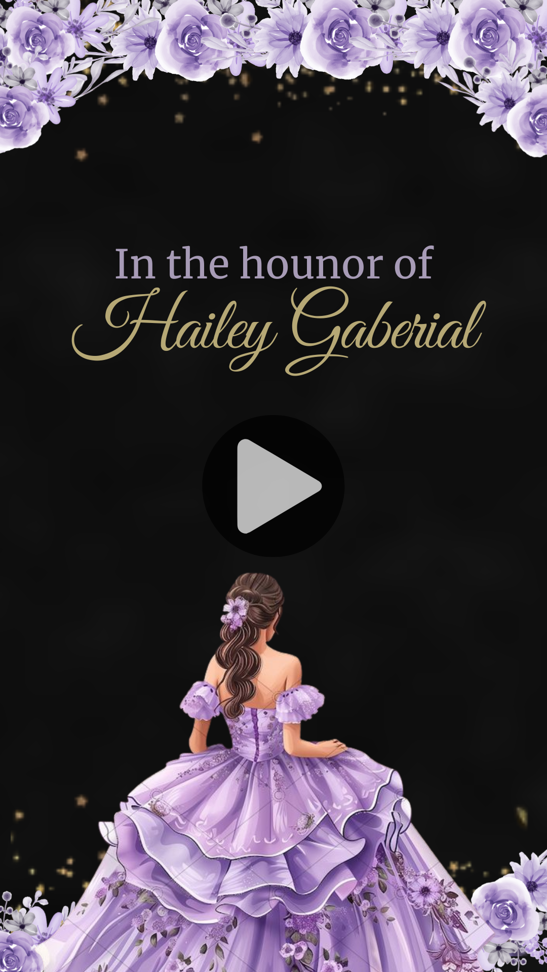 Quinceanera Black & Purple Theme Party Digital Invitation – Elegant Theme Video Invite