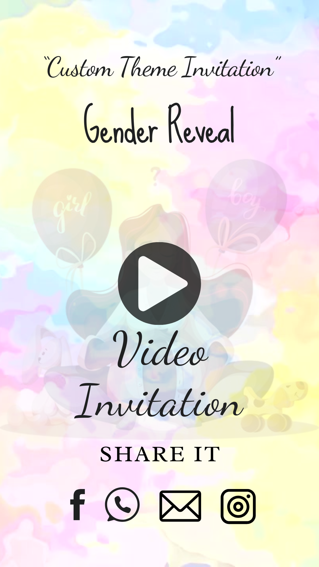 Custom Animated Gender Reveal Video Invitation – Personalized Theme Digital Invite
