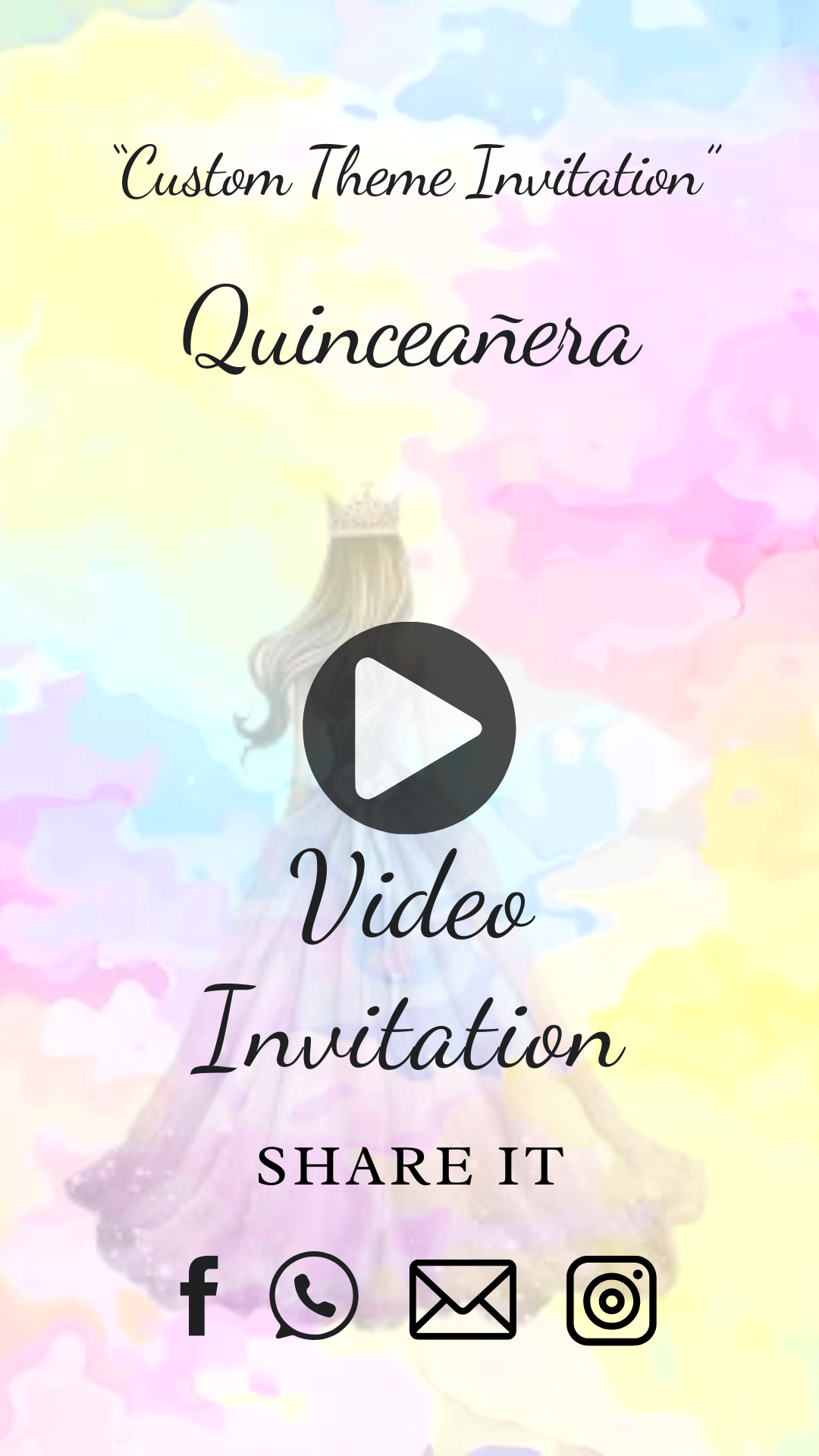Custom Theme Quinceañera Party Video Invitation - Personalized Digital Invite for Her
