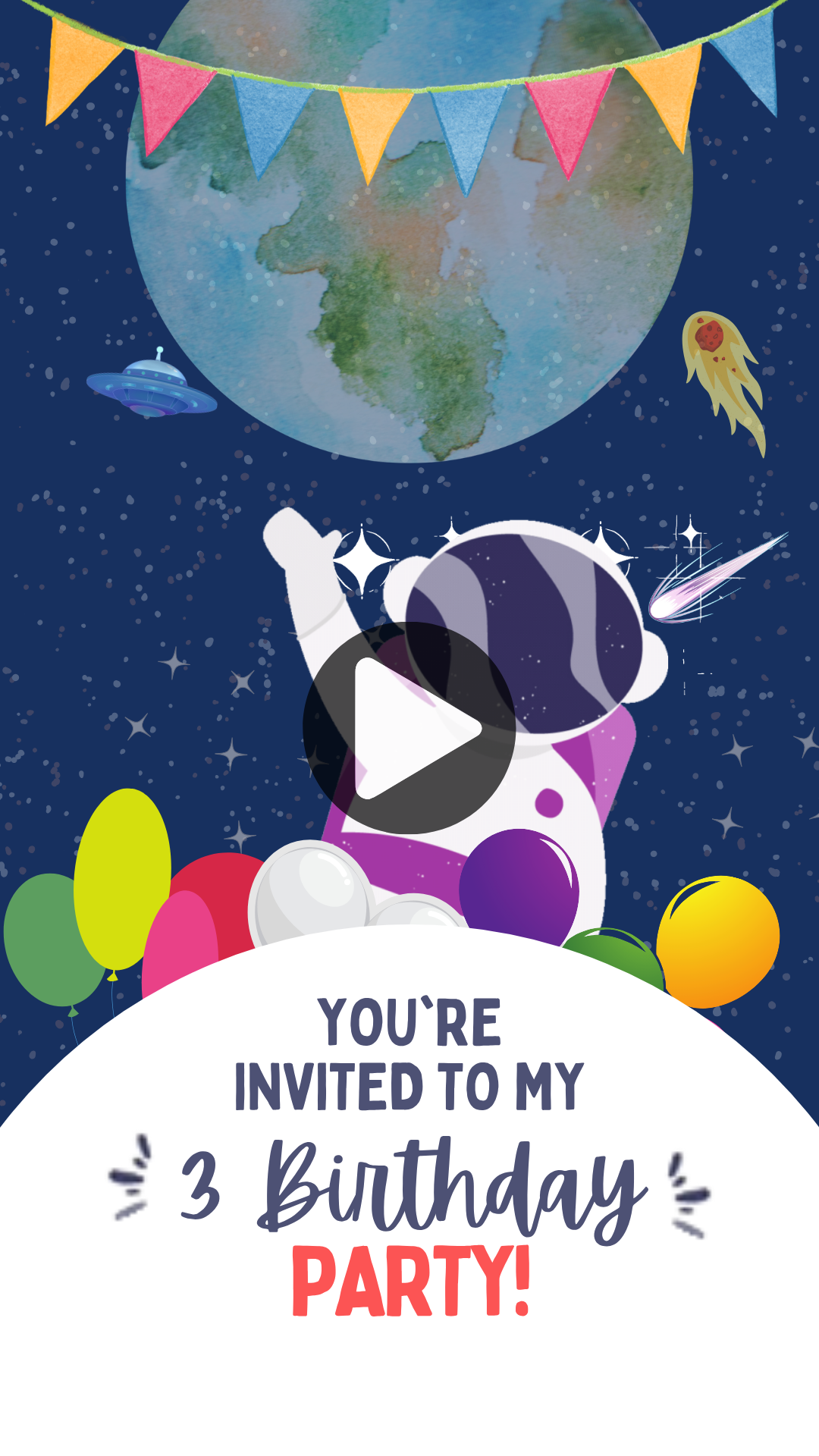 Cute Space Birthday Video Invitation for Kids - Fun & Personalized Space Party Digital Invite