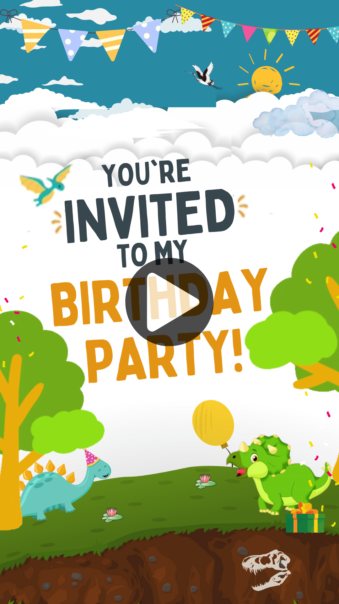 Dinosaur Themed Animated Birthday Invitation - Personalized Prehistoric Party Video invite