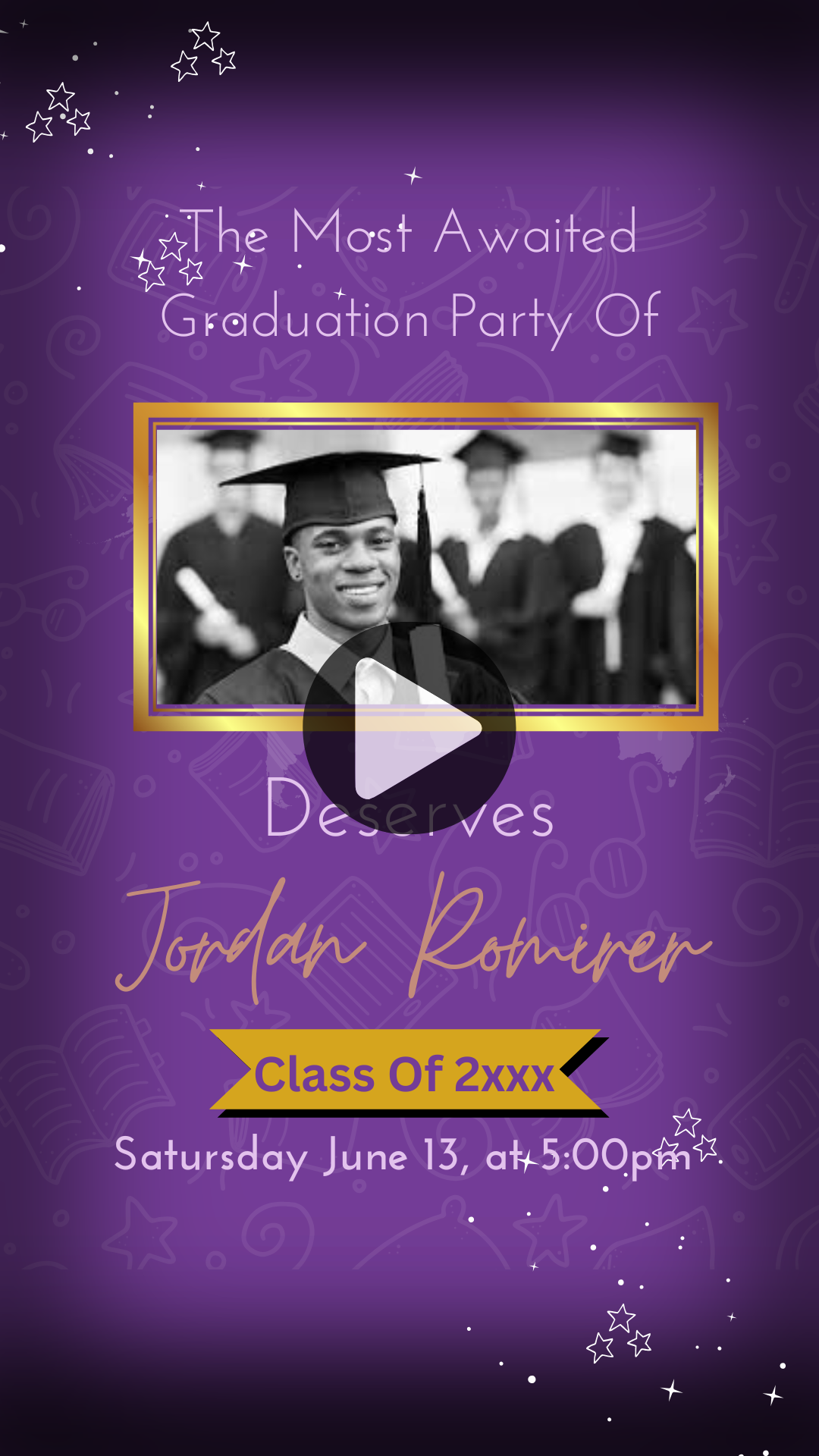 Hours & Hours Of Studying Purple Graduation Theme Video Invitation - Grad Party Digital Invites