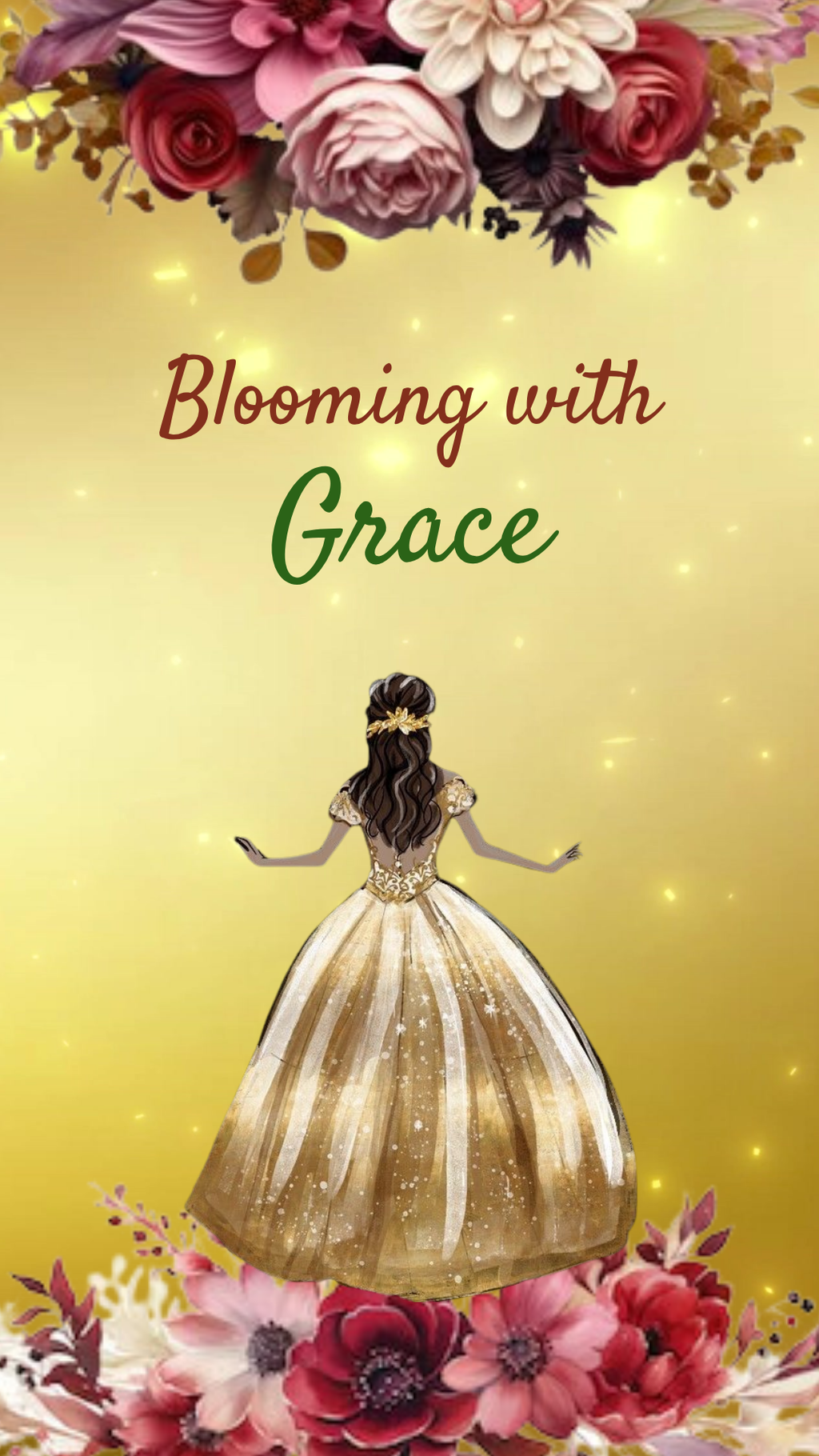 Gold & Burgundy Quinceanera Party Theme Video Invitation - Gold & Burgundy Theme Digital Invite