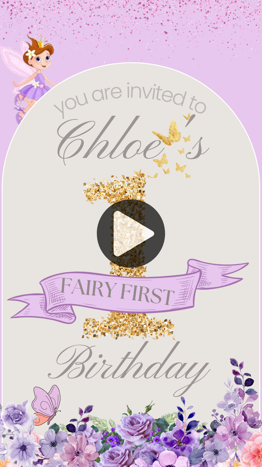 Magical Fairy Birthday Video Invitation - Boho Arch Themed Party Digital Invite for Girls